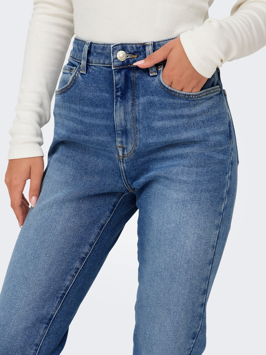Straight Fit Jeans Damen Knöchellang Hohe Taille mit Reißverschluss