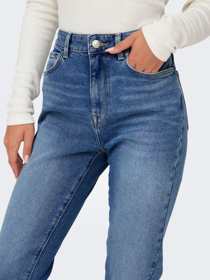 Straight Fit Jeans Damen Knöchellang Hohe Taille mit Reißverschluss