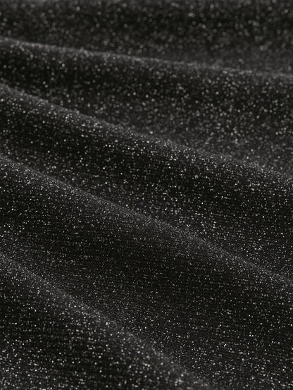 Midi-Kleid Damen Glitzer-Effekt Gewellter Saum Mesh-Stoff Metall