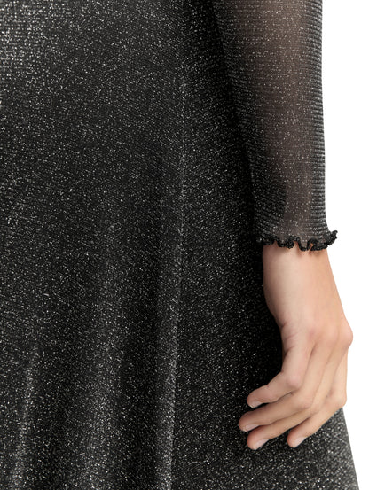 Midi-Kleid Damen Glitzer-Effekt Gewellter Saum Mesh-Stoff Metall