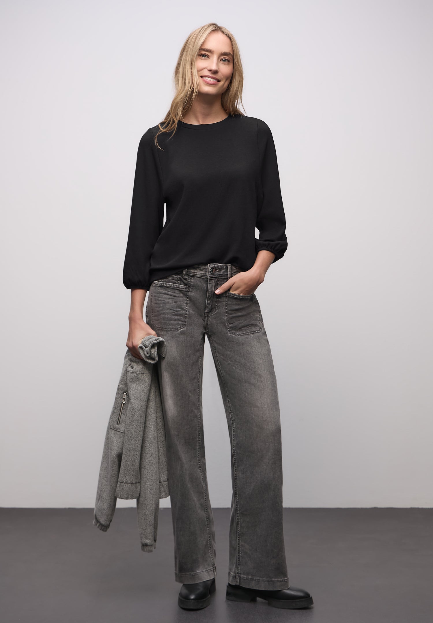 Street One Damen Jacquardshirt Langarm Rundhalsausschnitt