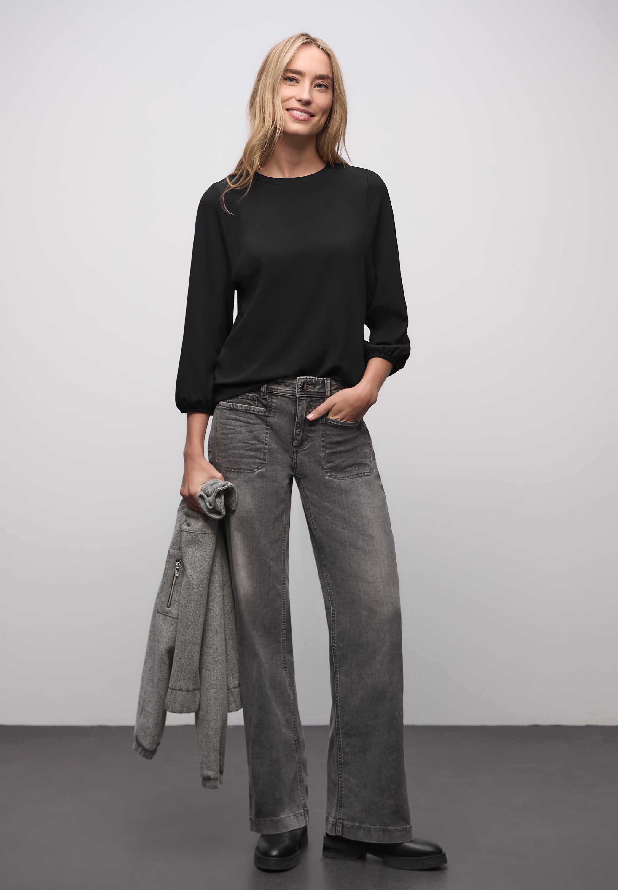 Street One Damen Jacquardshirt Langarm Rundhalsausschnitt