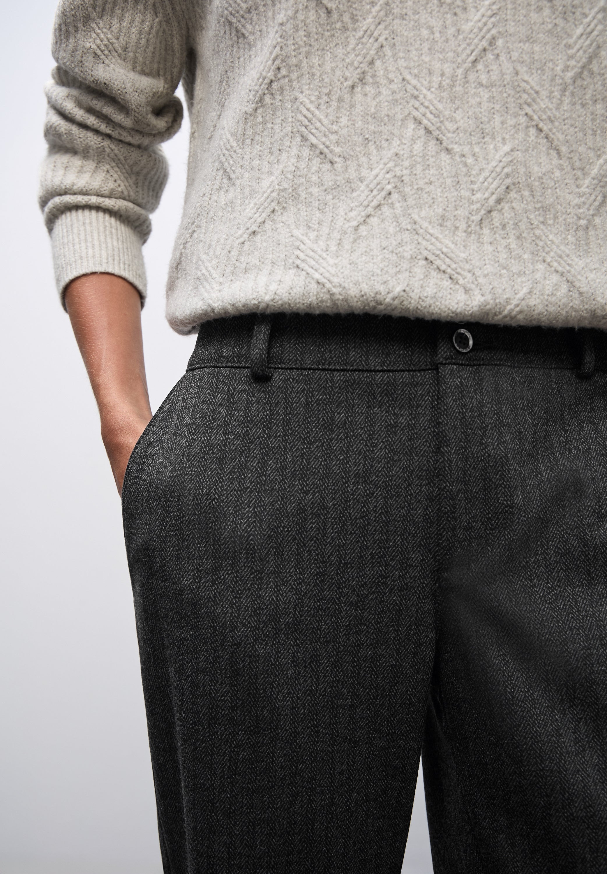 Street One Damen Chinohose Casual Fit Slim Legs Fischgrät-Muster