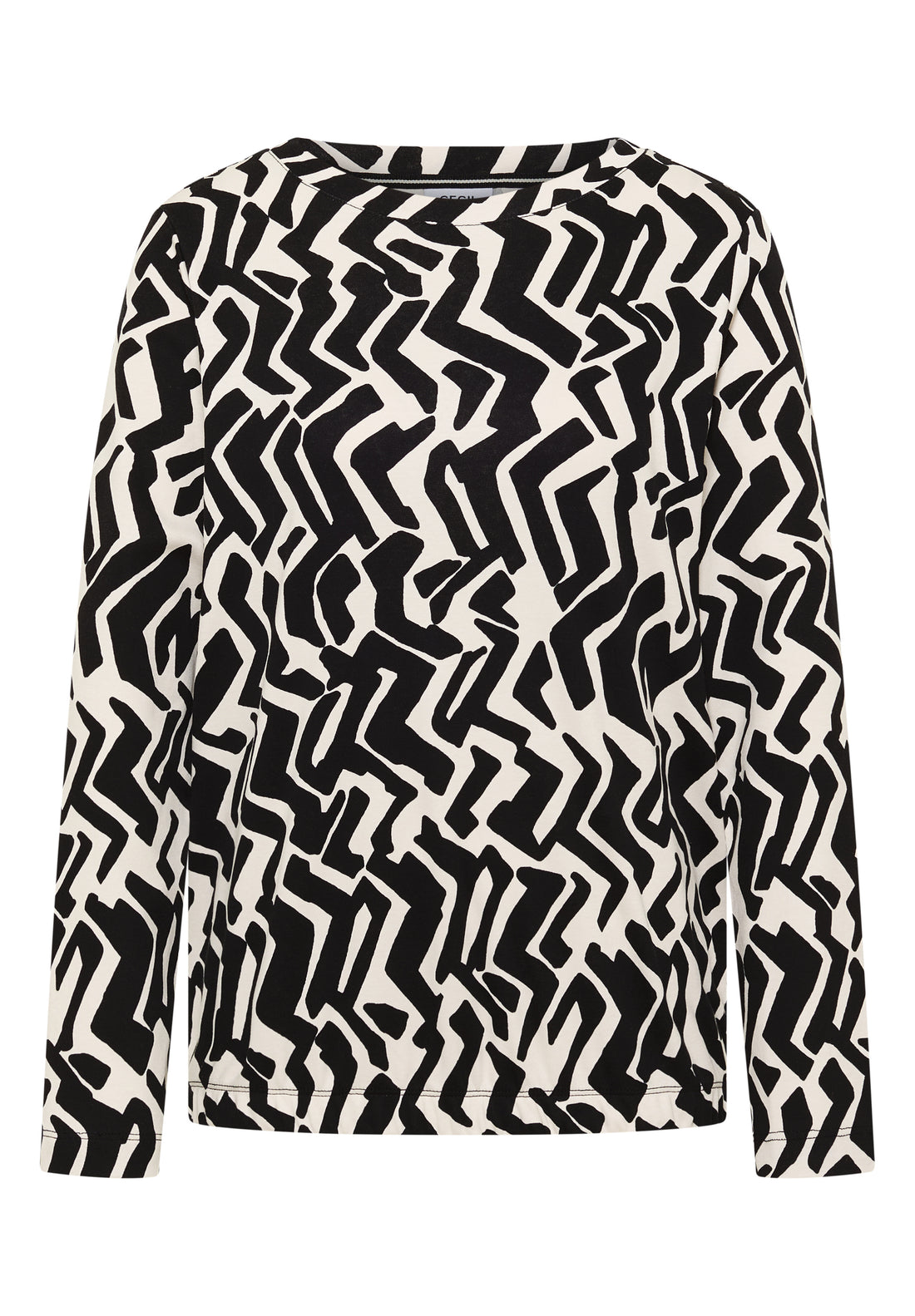 CECIL Damen Langarmshirt U-Boot-Ausschnitt Grafisches Muster Baumwolle