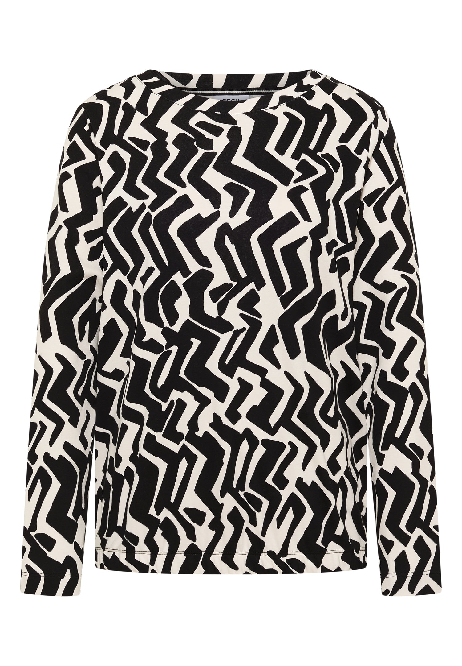 CECIL Damen Langarmshirt U-Boot-Ausschnitt Grafisches Muster Baumwolle