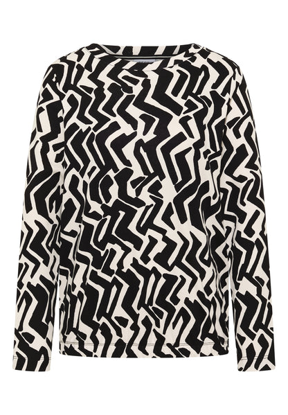 CECIL Damen Langarmshirt U-Boot-Ausschnitt Grafisches Muster Baumwolle