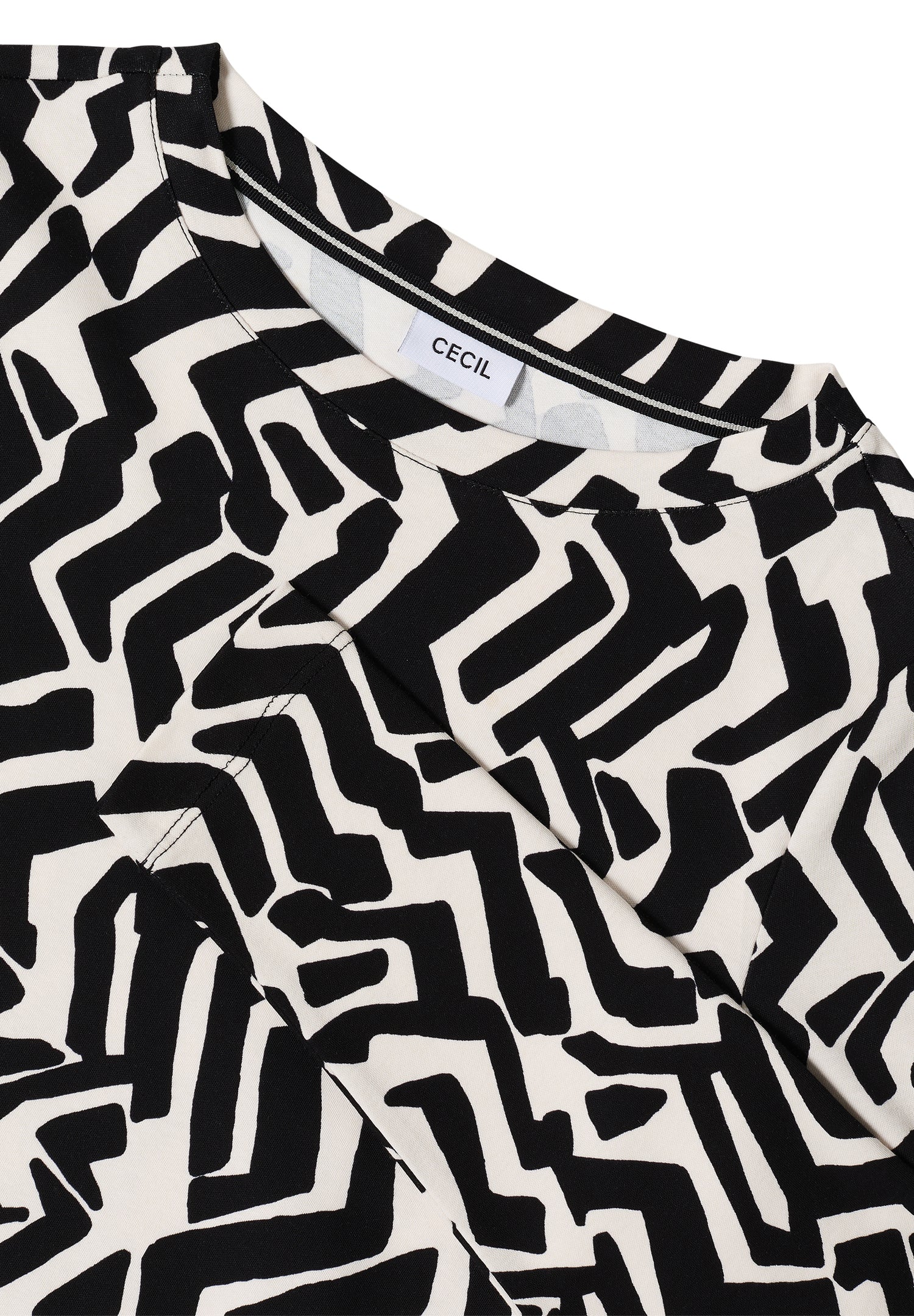 CECIL Damen Langarmshirt U-Boot-Ausschnitt Grafisches Muster Baumwolle