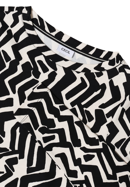 CECIL Damen Langarmshirt U-Boot-Ausschnitt Grafisches Muster Baumwolle