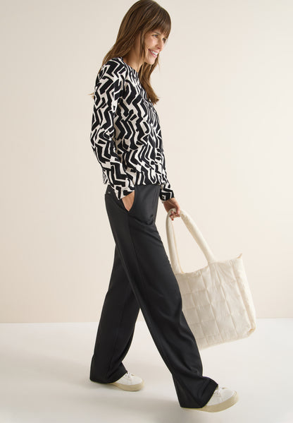 CECIL Damen Langarmshirt U-Boot-Ausschnitt Grafisches Muster Baumwolle