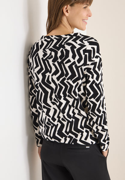 CECIL Damen Langarmshirt U-Boot-Ausschnitt Grafisches Muster Baumwolle