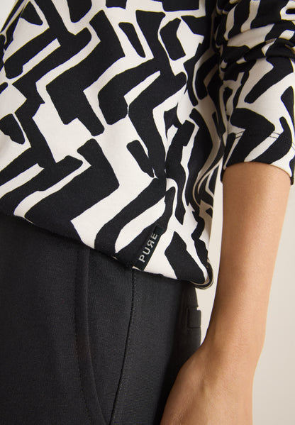 CECIL Damen Langarmshirt U-Boot-Ausschnitt Grafisches Muster Baumwolle