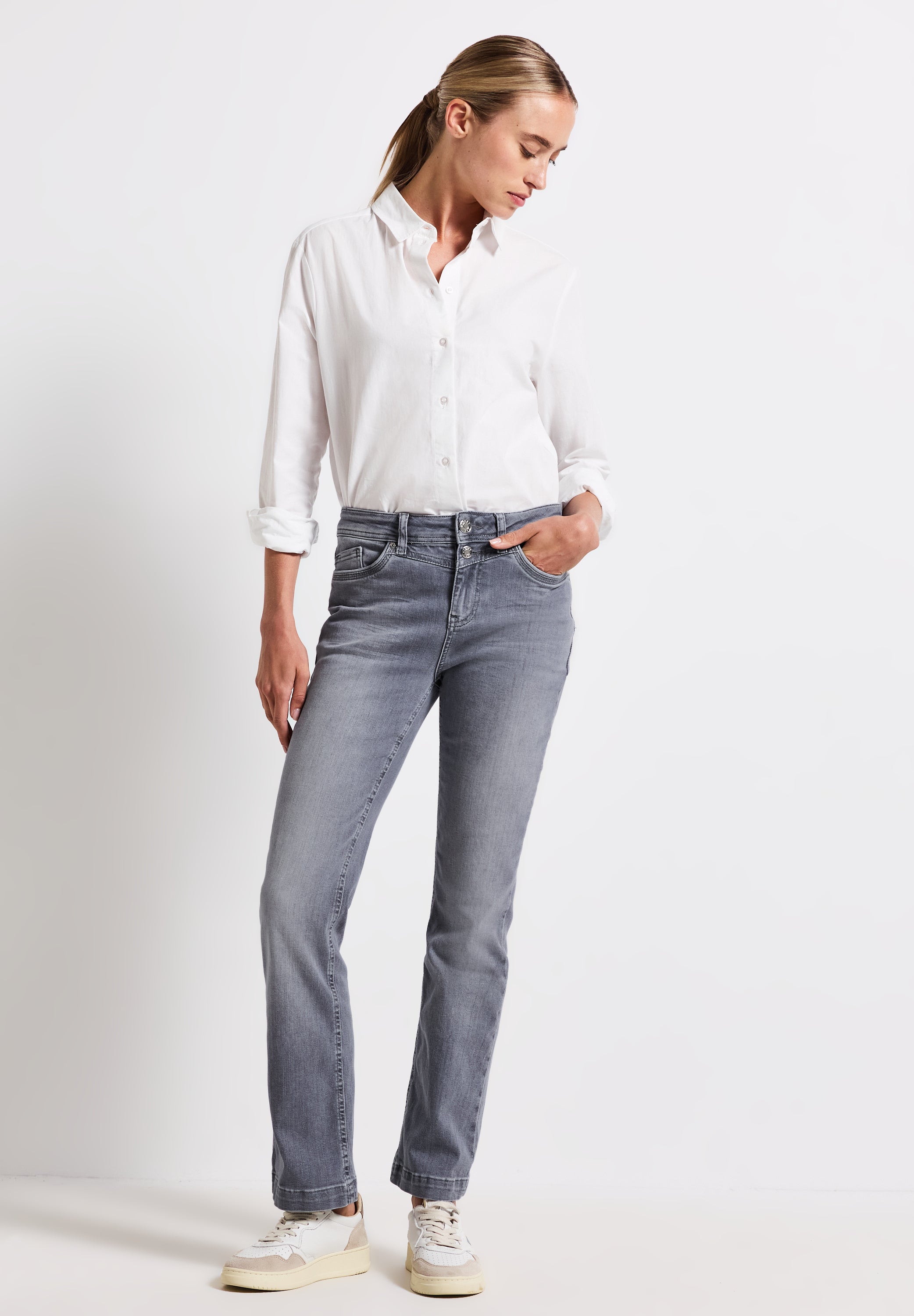 Street One Damen Bootcut Jeans High Waist Slim Fit Baumwollmix