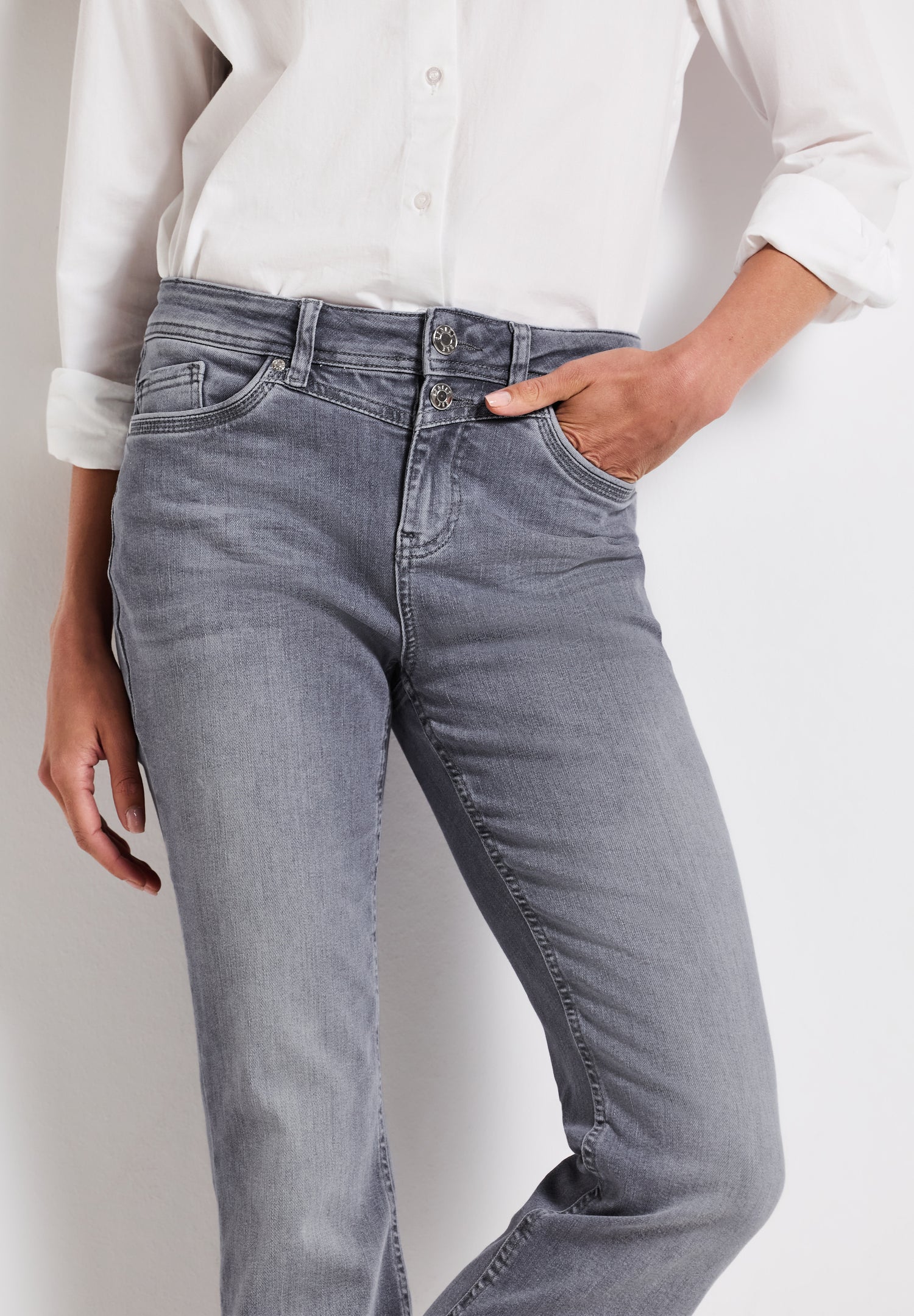 Street One Damen Bootcut Jeans High Waist Slim Fit Baumwollmix