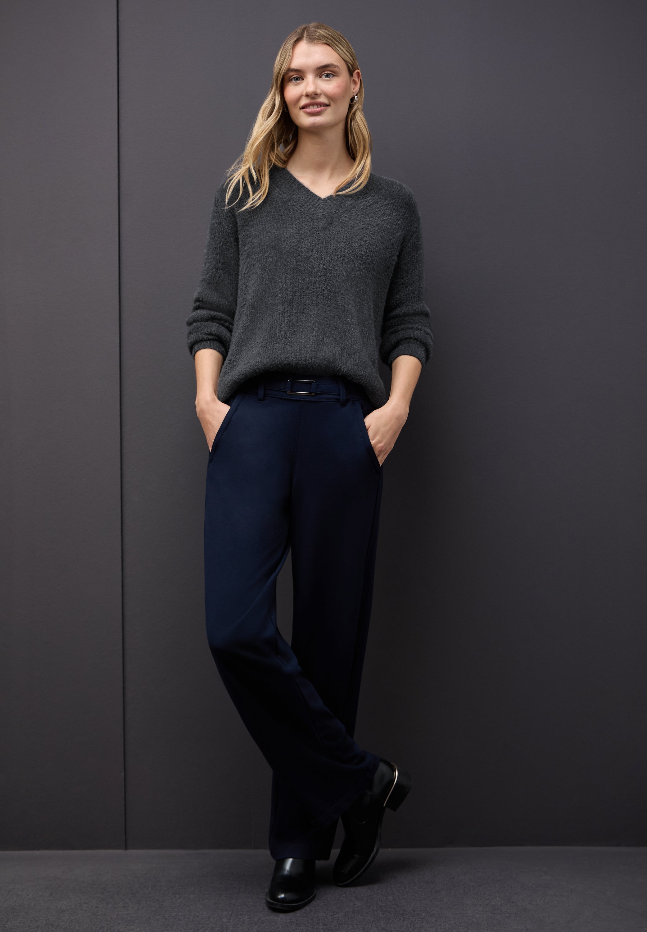 Street One Damen V-Neck Pullover Federgarn-Qualität Langarm