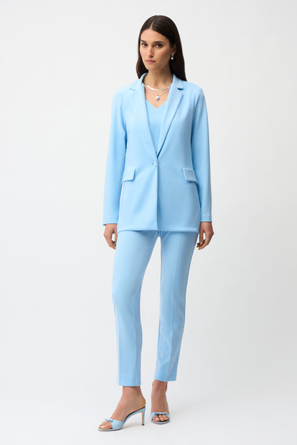 Longblazer Damen Jersey Reverskragen Einknopfverschluss