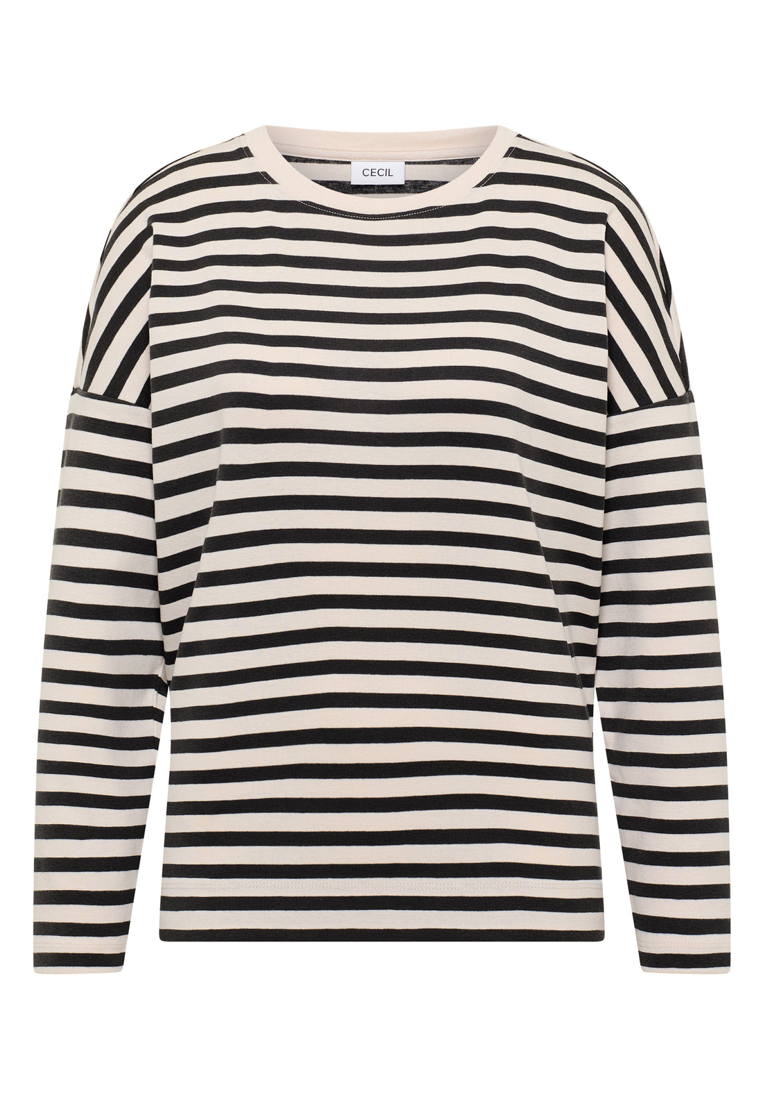 CECIL Damen Langarmshirt U-Boot-Ausschnitt Baumwolle Streifenmuster