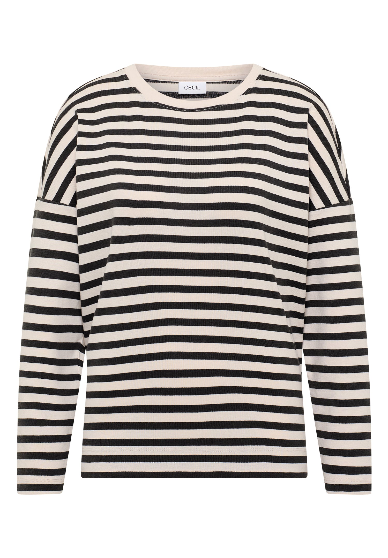 CECIL Damen Langarmshirt U-Boot-Ausschnitt Baumwolle Streifenmuster