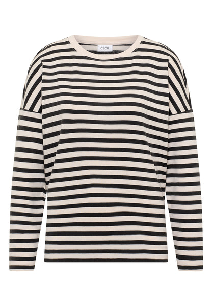 CECIL Damen Langarmshirt U-Boot-Ausschnitt Baumwolle Streifenmuster