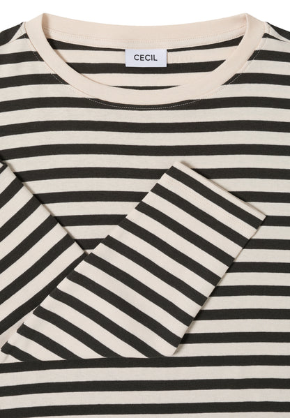 CECIL Damen Langarmshirt U-Boot-Ausschnitt Baumwolle Streifenmuster