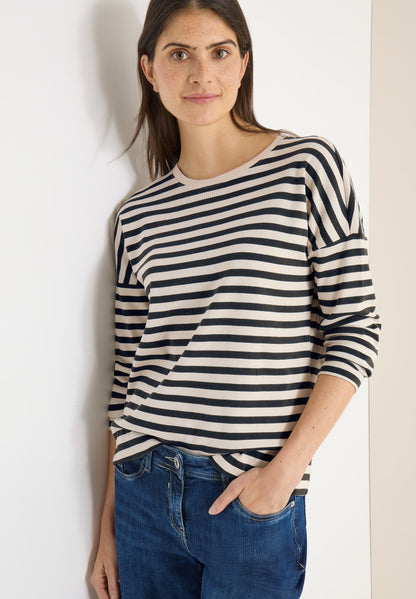 CECIL Damen Langarmshirt U-Boot-Ausschnitt Baumwolle Streifenmuster