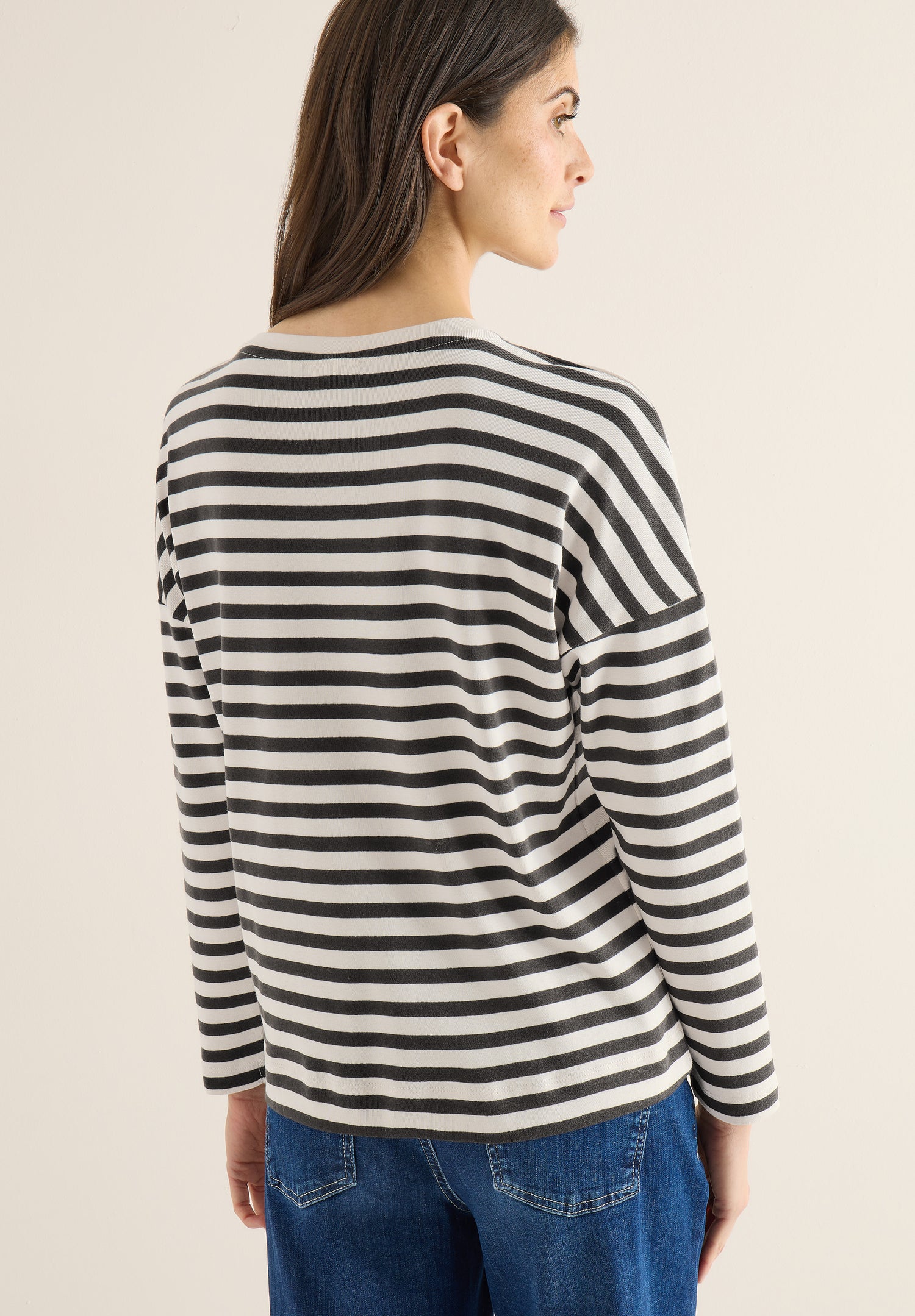 CECIL Damen Langarmshirt U-Boot-Ausschnitt Baumwolle Streifenmuster