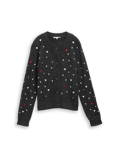 Tom Tailor Denim Female Strickjacke Herz- und Punkt-Stickereien