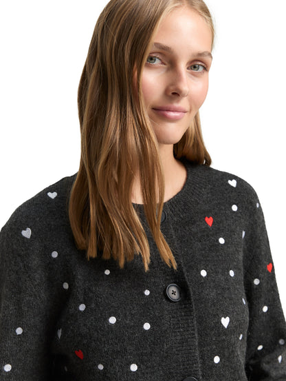 Tom Tailor Denim Female Strickjacke Herz- und Punkt-Stickereien