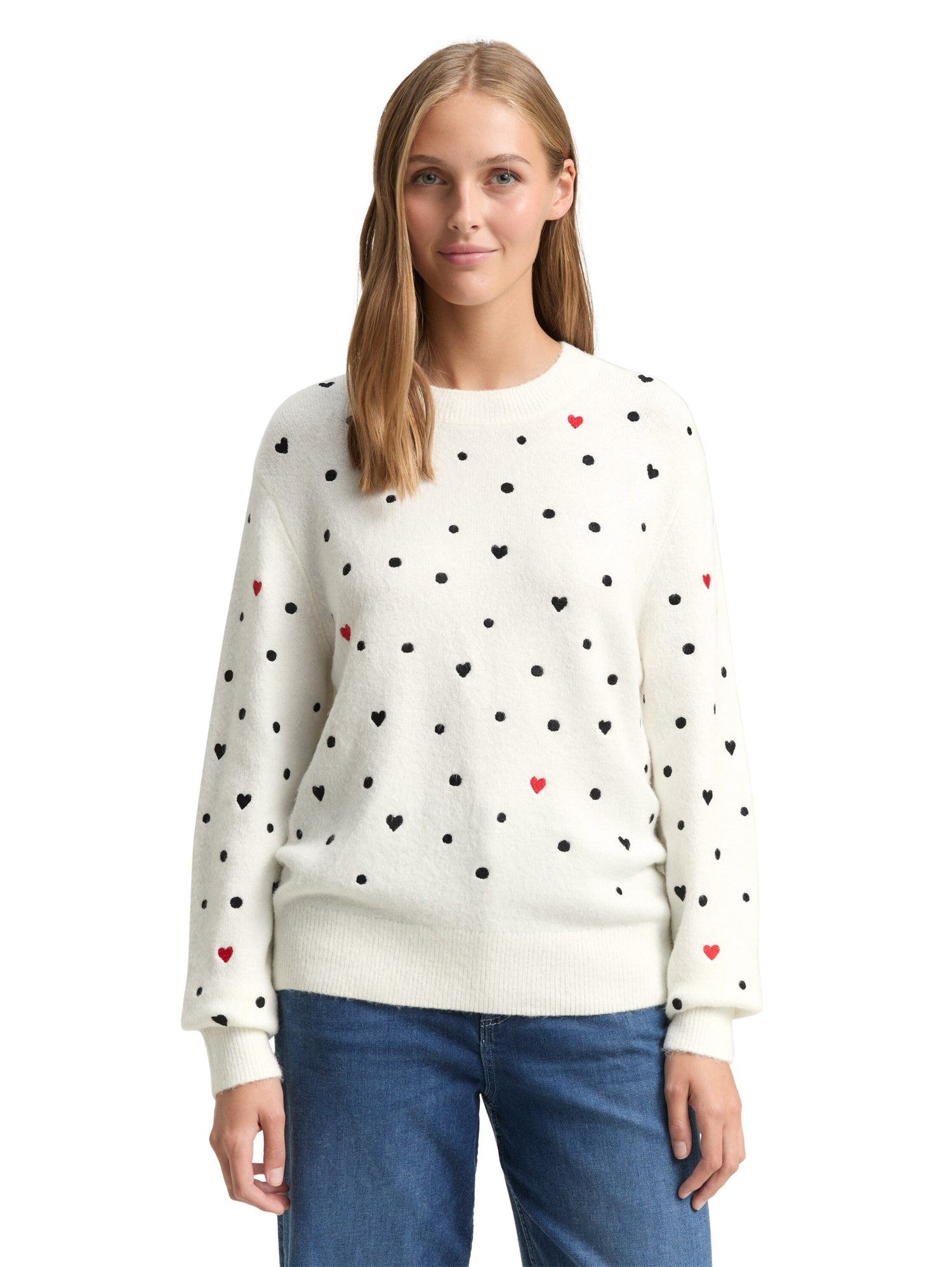 Tom Tailor Denim Female Pullover Herz- und Punkt-Stickereien