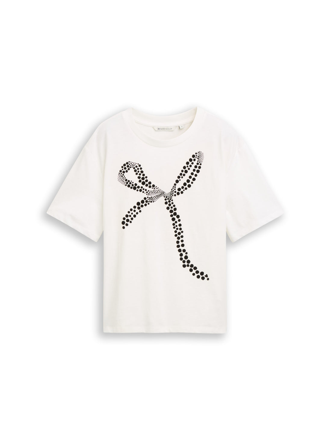 Tom Tailor Damen T-Shirt mit Schleife Print überschnittenem Ärmel 100% Baumwolle