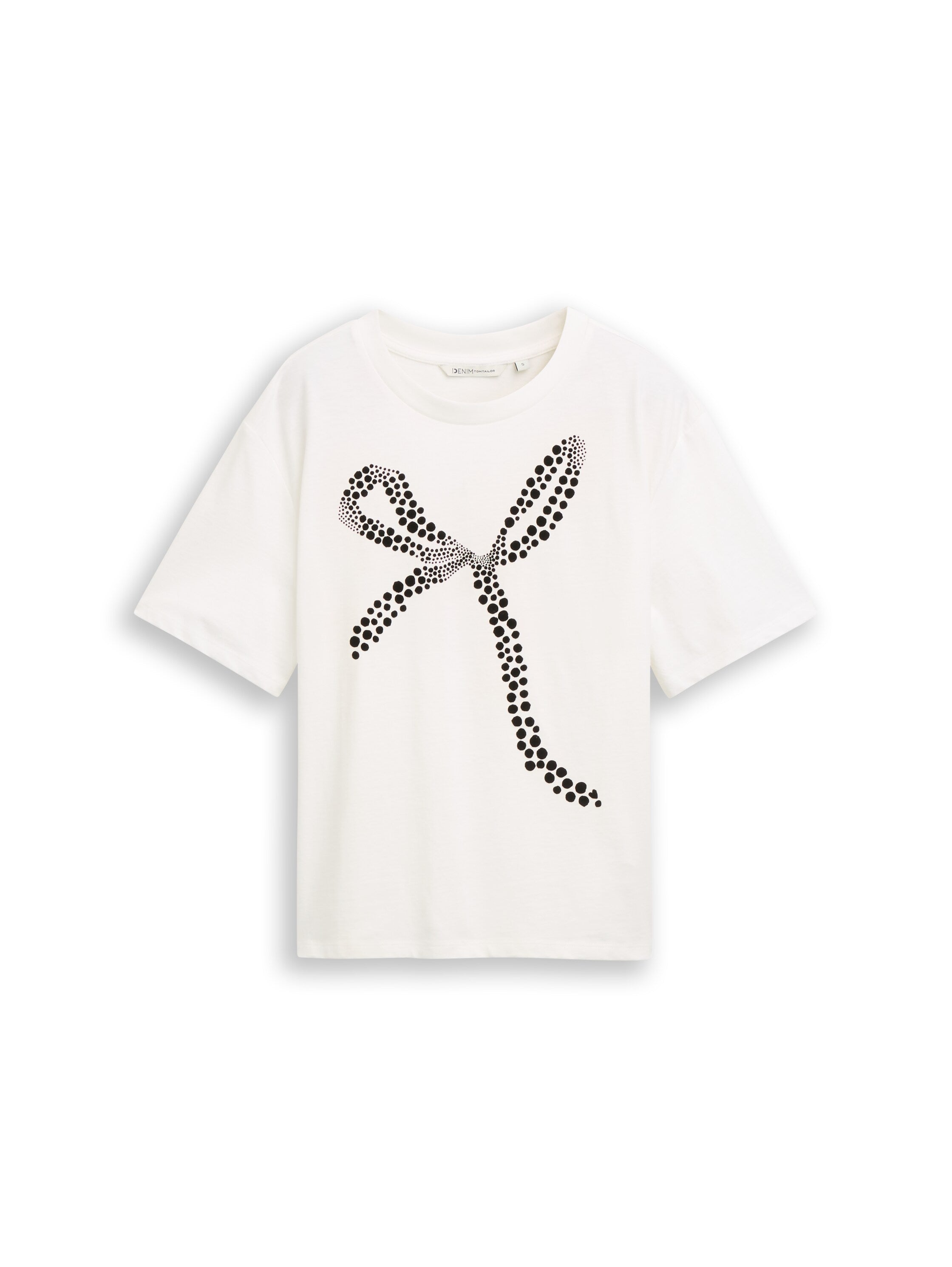 Tom Tailor Damen T-Shirt mit Schleife Print überschnittenem Ärmel 100% Baumwolle