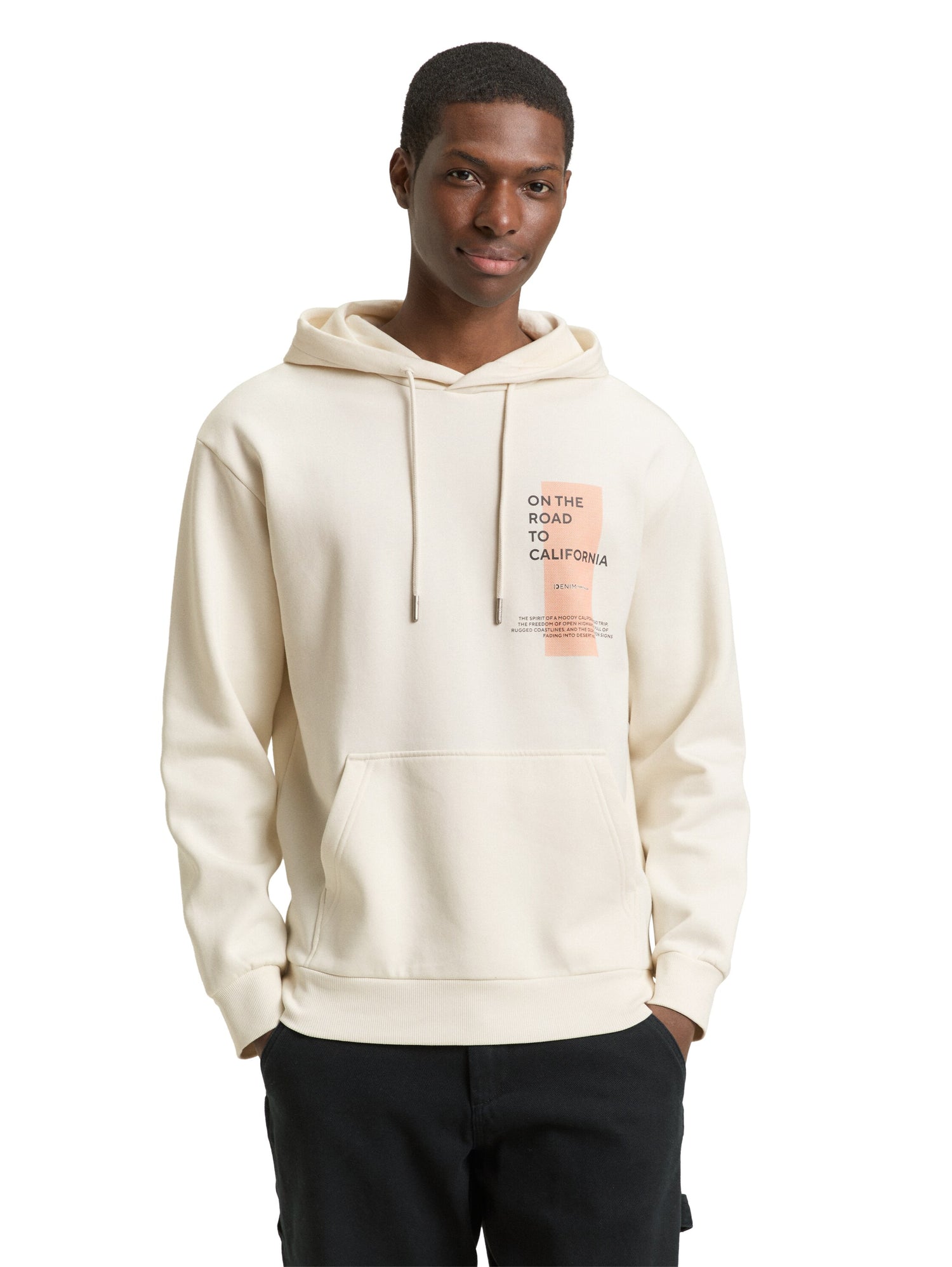 Tom Tailor Denim Herren Kapuzenpullover mit Print Kängurutasche Rippbündchen Baumwolle Polyester