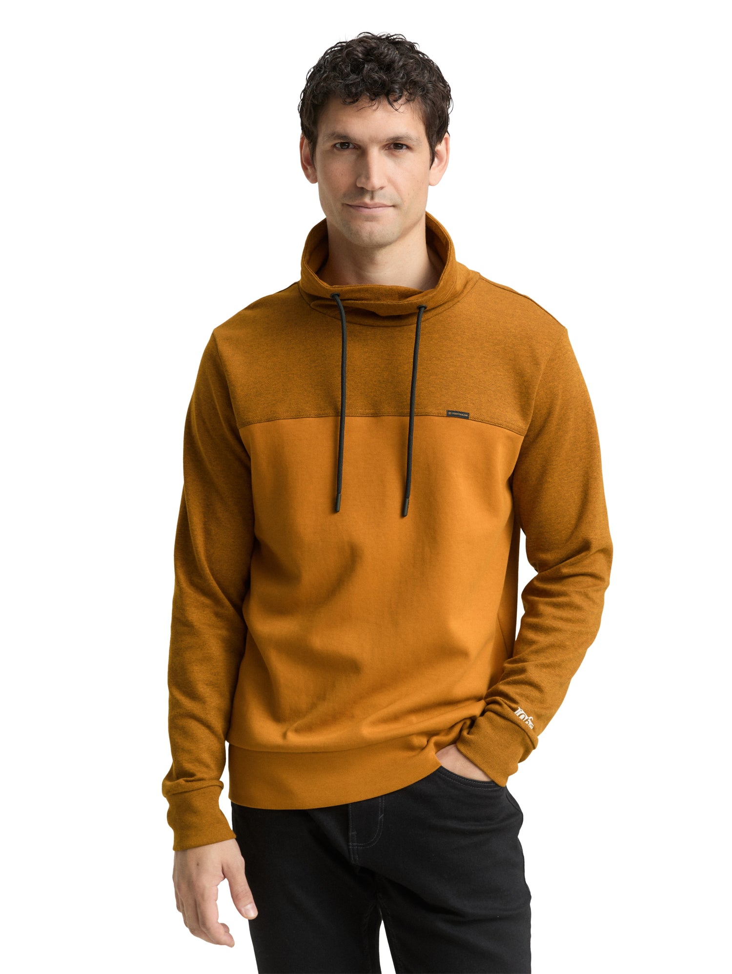 Sweatshirt Herren Zweigeteilter Look Logo-Badge Kordelzug