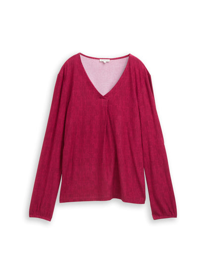 Tom Tailor Gemustertes Longsleeve Damen V-Ausschnitt Krepp-Material