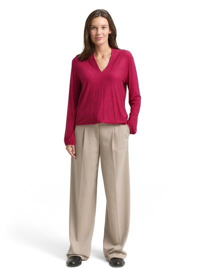 Tom Tailor Gemustertes Longsleeve Damen V-Ausschnitt Krepp-Material