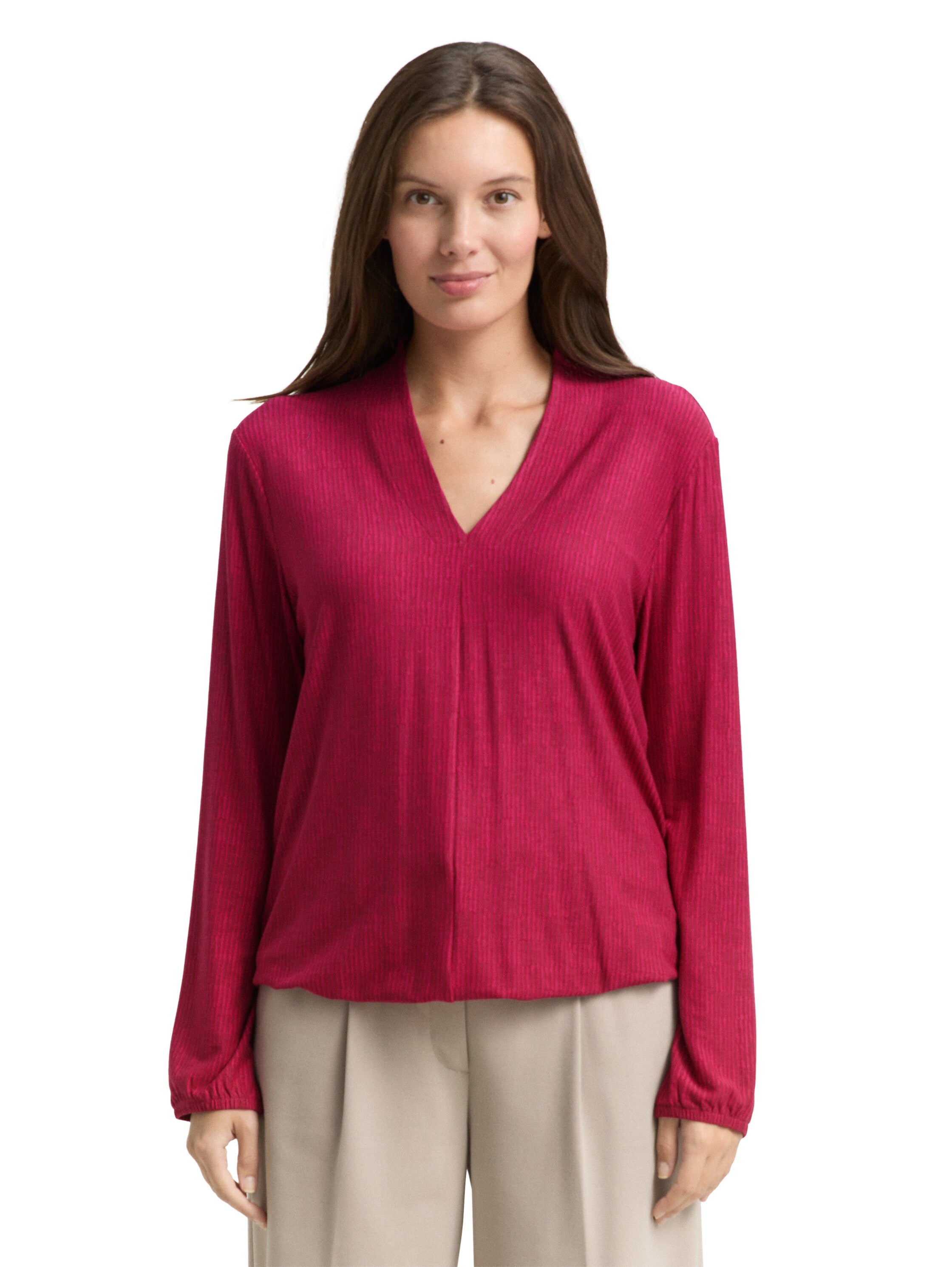 Tom Tailor Gemustertes Longsleeve Damen V-Ausschnitt Krepp-Material