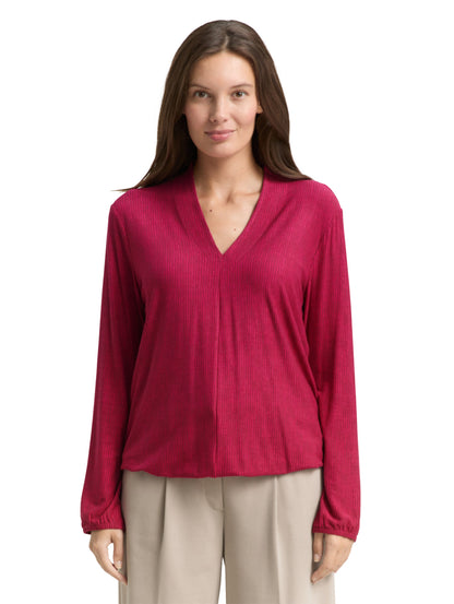 Tom Tailor Gemustertes Longsleeve Damen V-Ausschnitt Krepp-Material