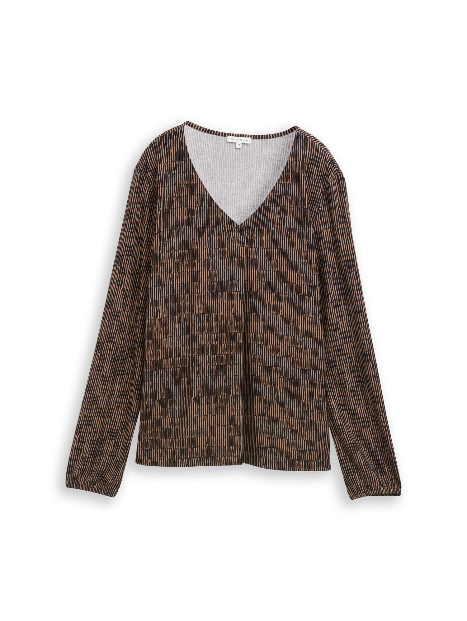 Tom Tailor Gemustertes Longsleeve Damen V-Ausschnitt Krepp-Material