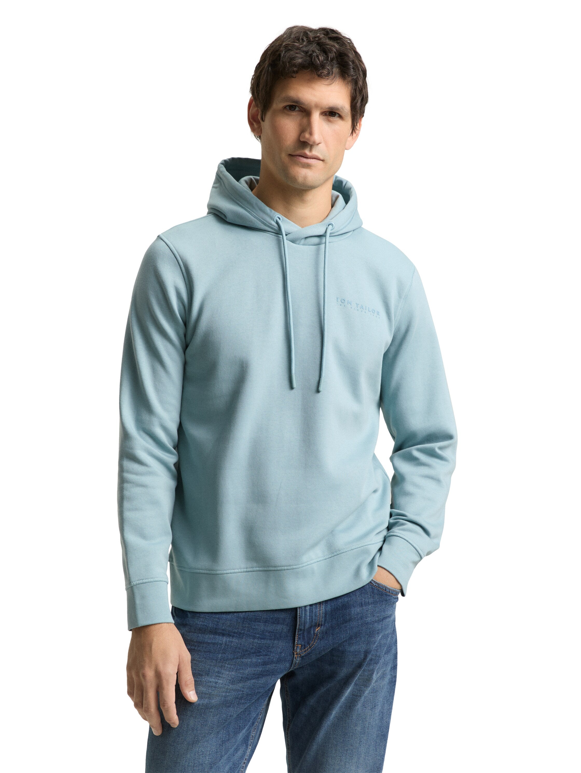Tom Tailor Denim Male Herren Sweatshirt mit Kapuze Logo-Schriftzug Baumwolle Polyester