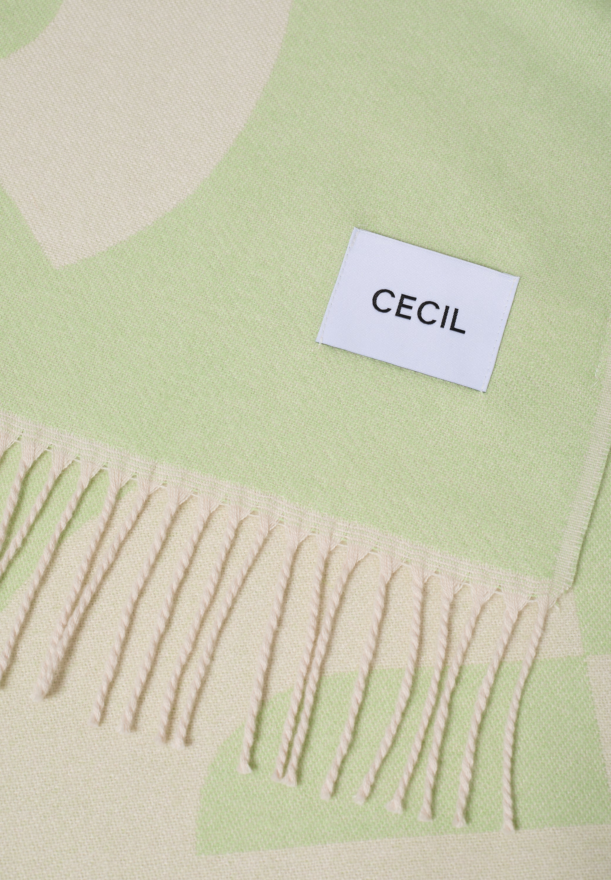 CECIL Damen Schal Wording Artwork Fransen Weich Gemütlich