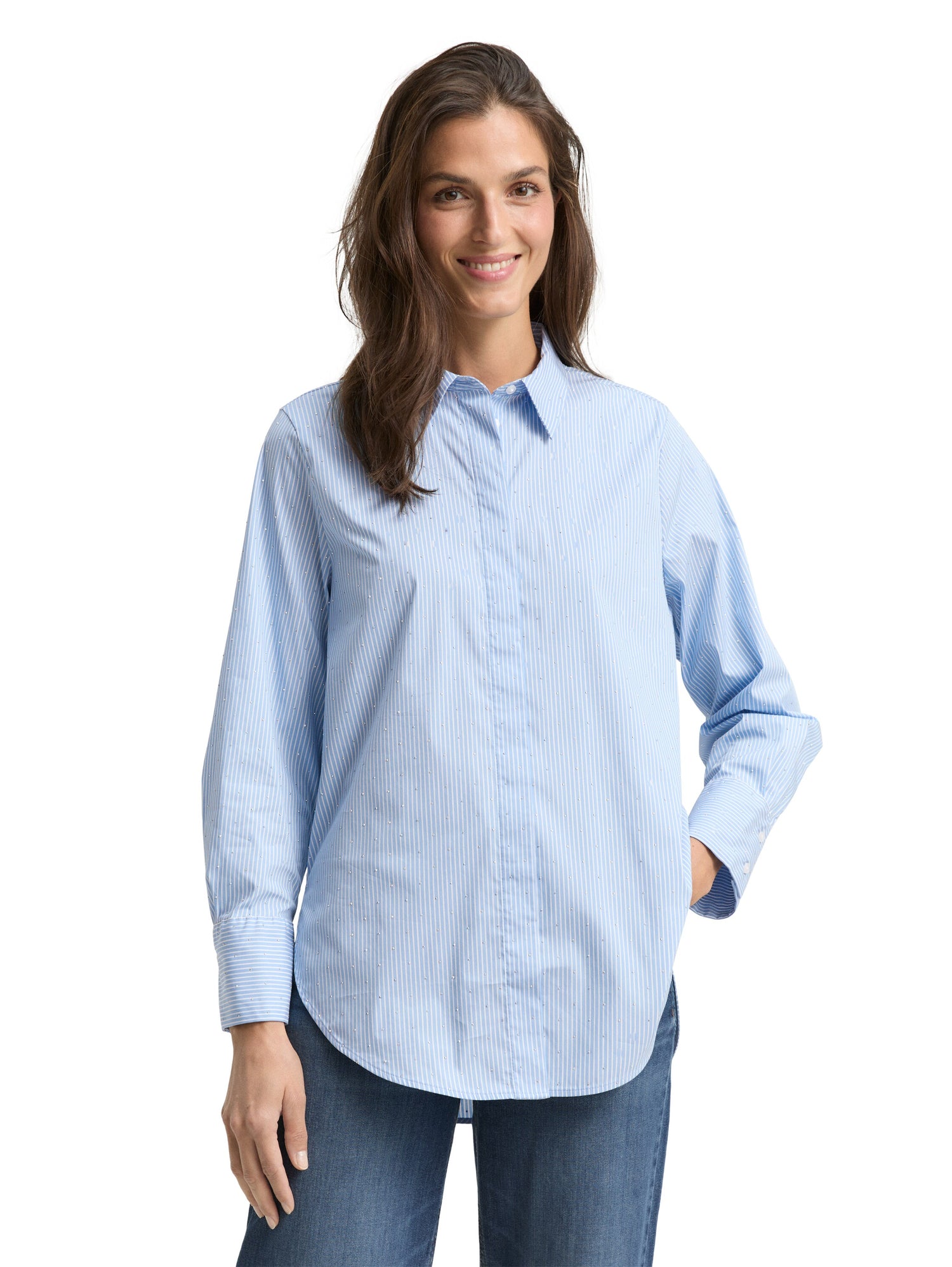 Tom Tailor Denim Female Hemdbluse mit Strasssteinen und verdeckter Knopfleiste