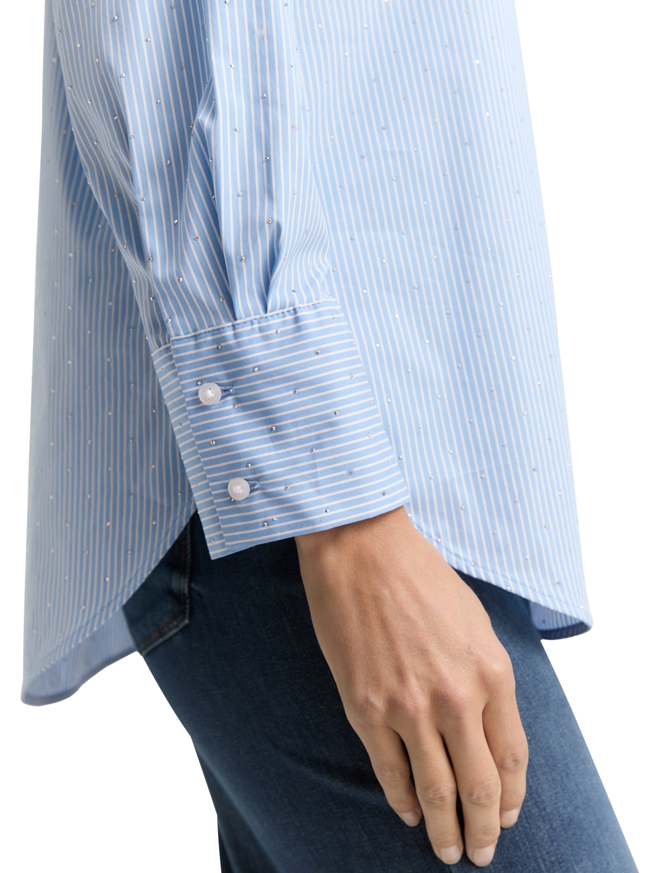 Tom Tailor Denim Female Hemdbluse mit Strasssteinen und verdeckter Knopfleiste