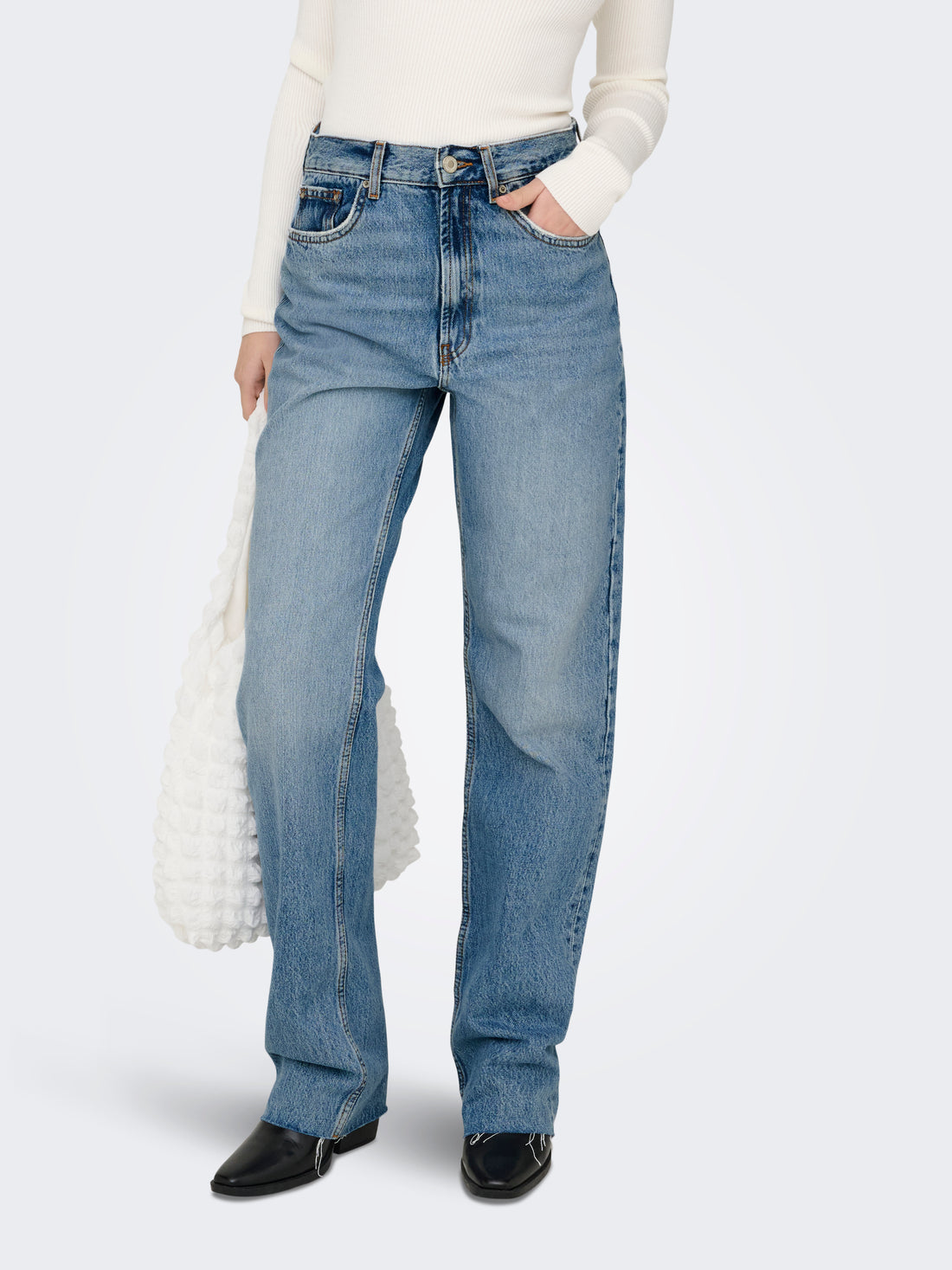 ONLY Straight Fit Jeans Damen Hohe Taille Knopfleiste Gürtelschlaufen
