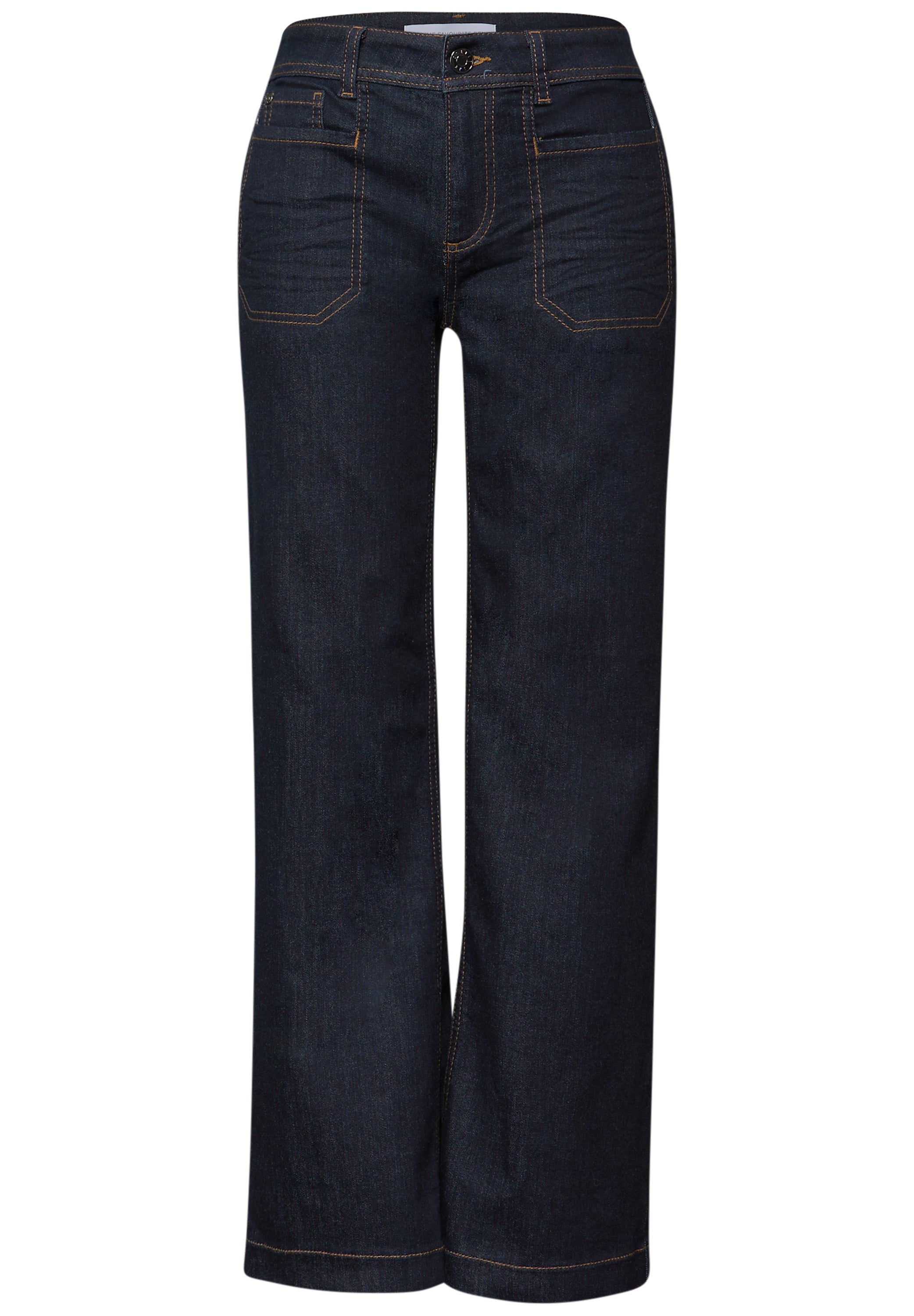Street One Damen Wide Leg Jeans Casual Fit Mid Waist Aufgesetzte Taschen Baumwollmix