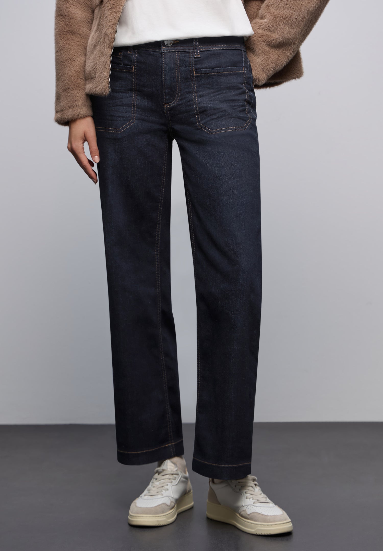 Street One Damen Wide Leg Jeans Casual Fit Mid Waist Aufgesetzte Taschen Baumwollmix