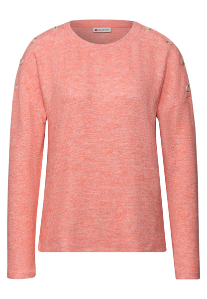 Street One Damen Shirt Melange Look Knopfdetail Rundhalsausschnitt