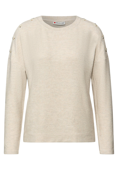 Street One Damen Shirt Melange Look Knopfdetail Rundhalsausschnitt