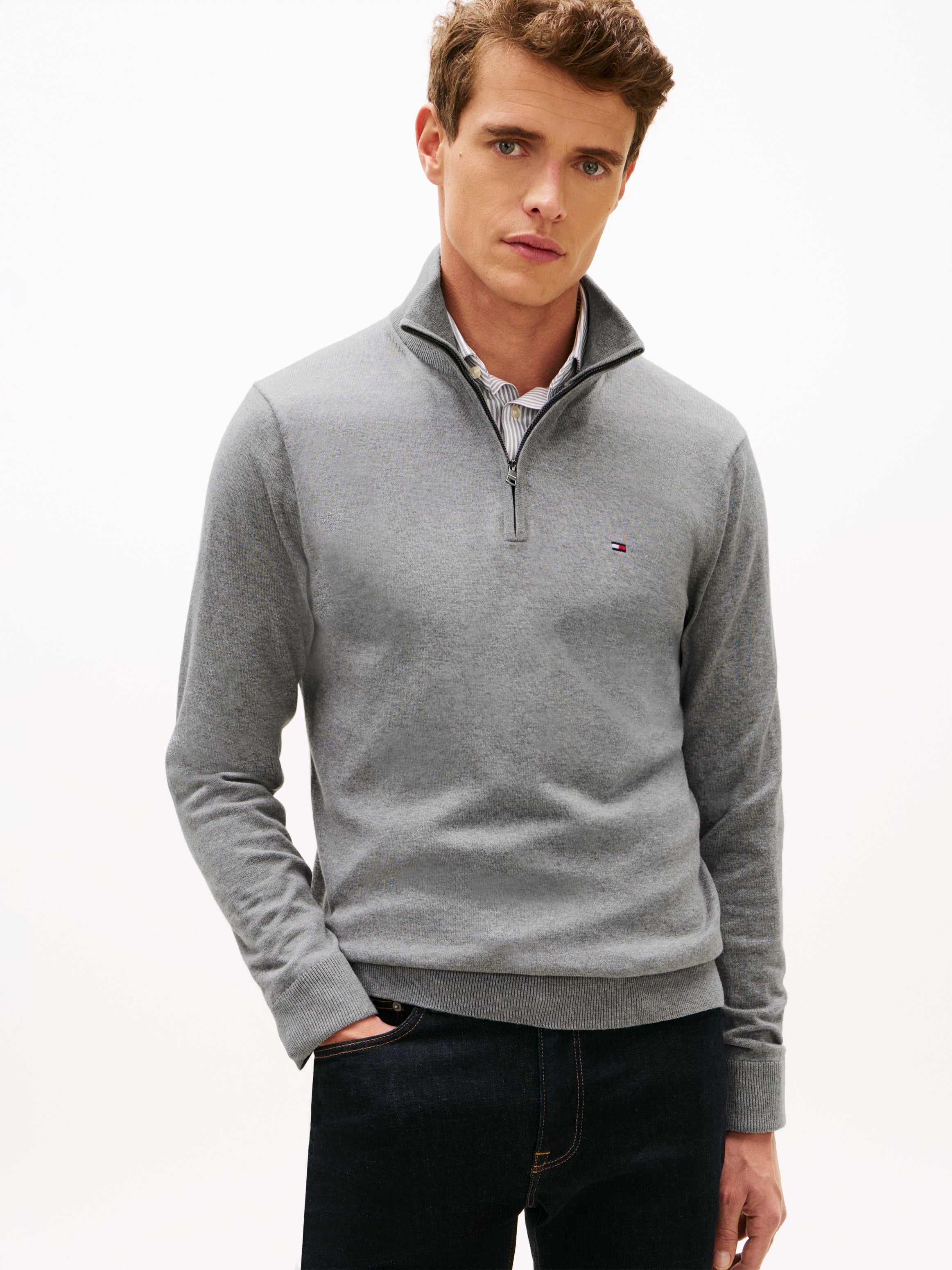 ESSENTIAL COTTON ZIP MOCK