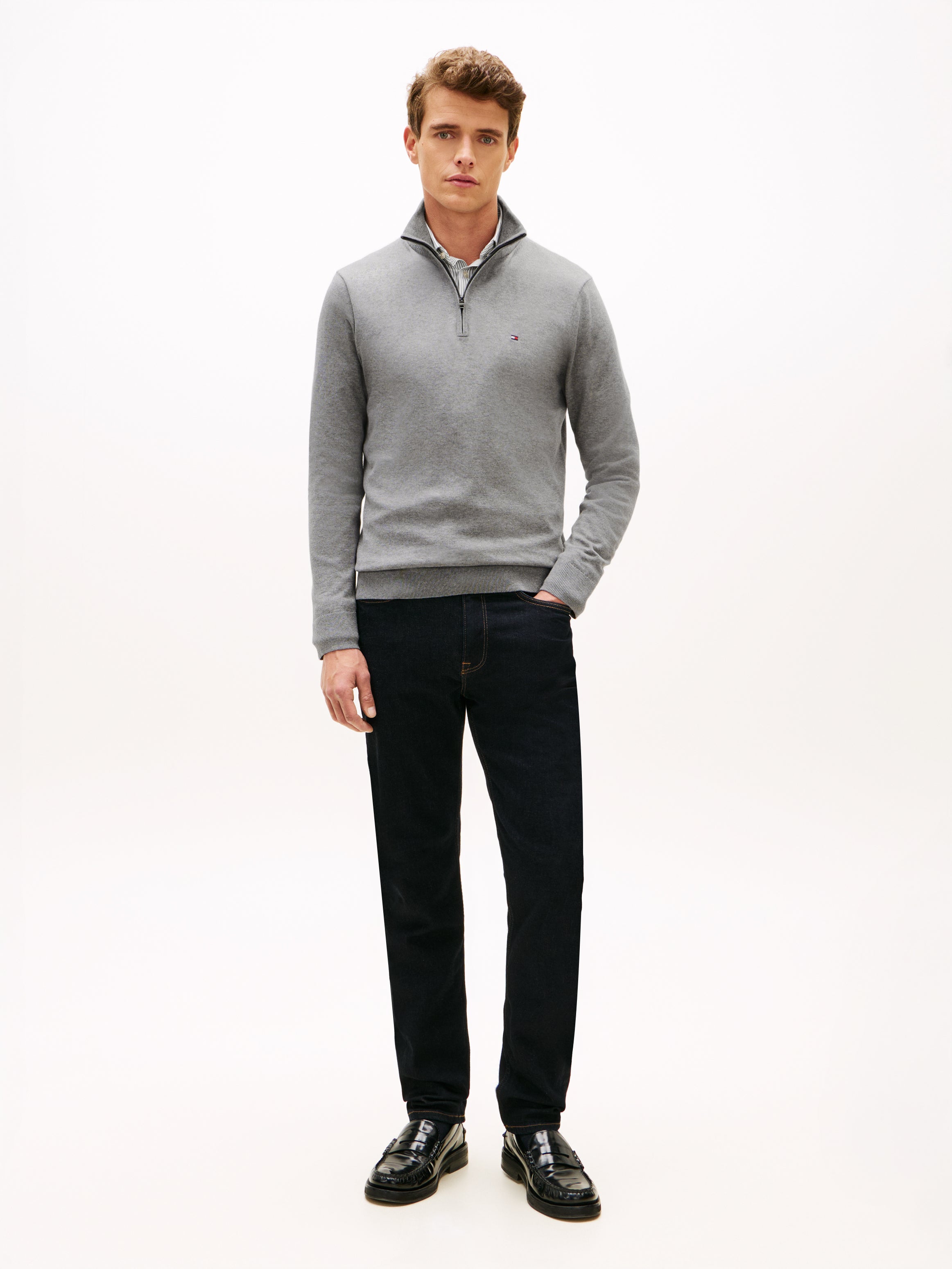 ESSENTIAL COTTON ZIP MOCK