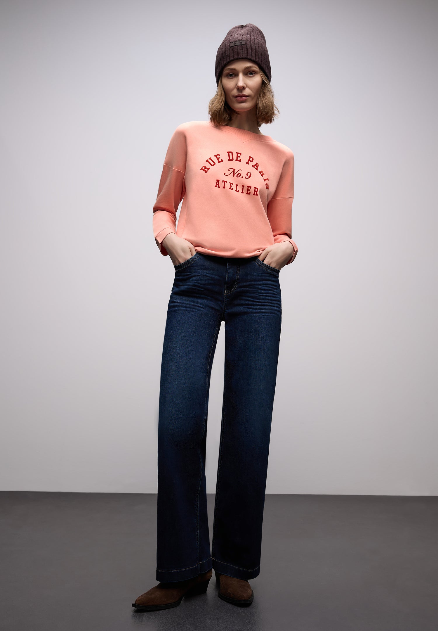 Street One Damen Damenshirt Wording Artwork Rundhals Langarm Baumwoll-Modal Mix