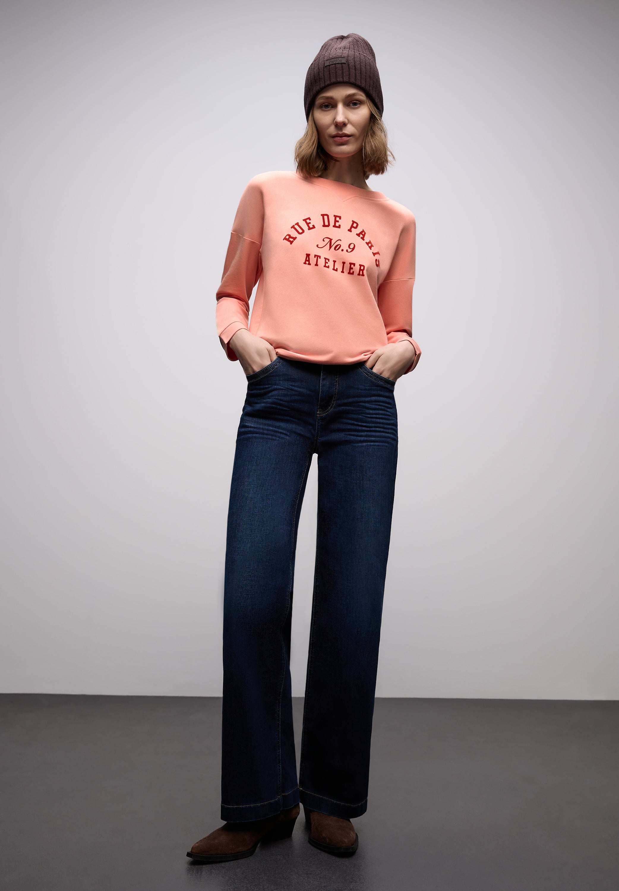 Street One Damen Damenshirt Wording Artwork Rundhals Langarm Baumwoll-Modal Mix